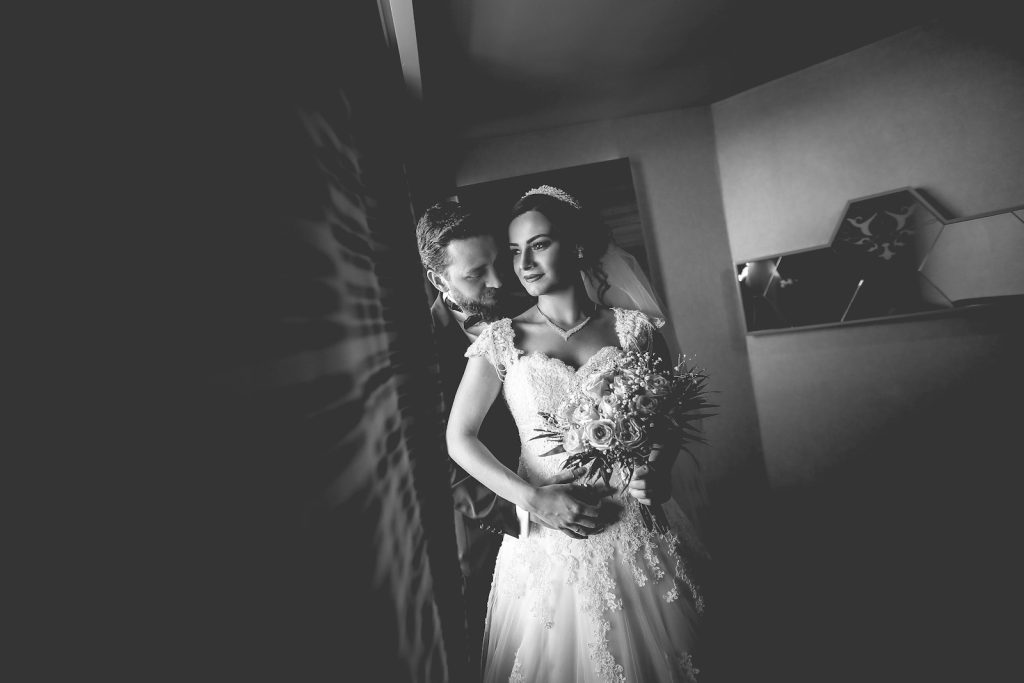 grayscale photography of wedding couple